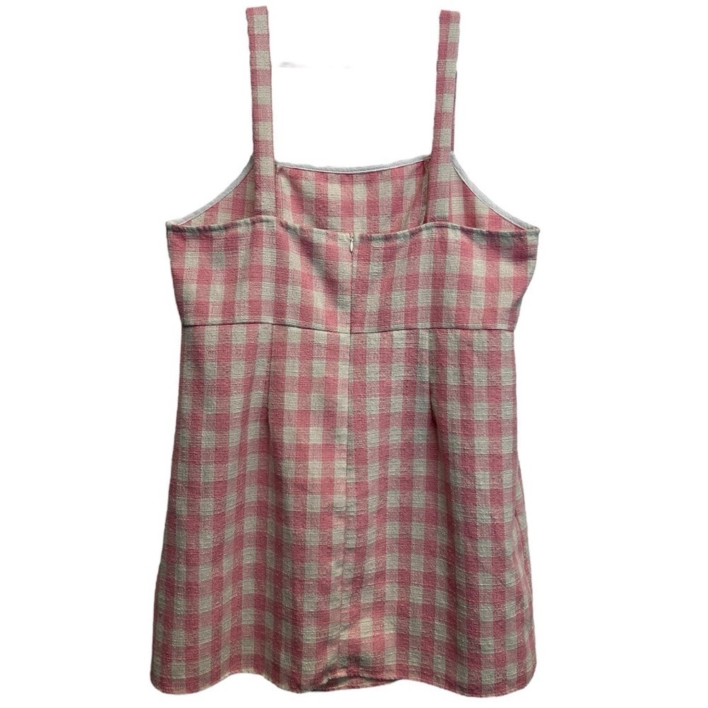 Cider Pink Gingham Square Neck Rosette Check Split Mini Dress Curve & Plus 1XL - Picture 7 of 13